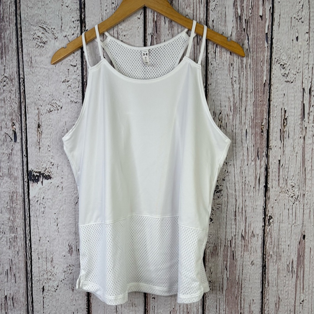 Under Armour Loose Fit Activewear Tank Size Large White Mesh Racerback‎ Gym Top